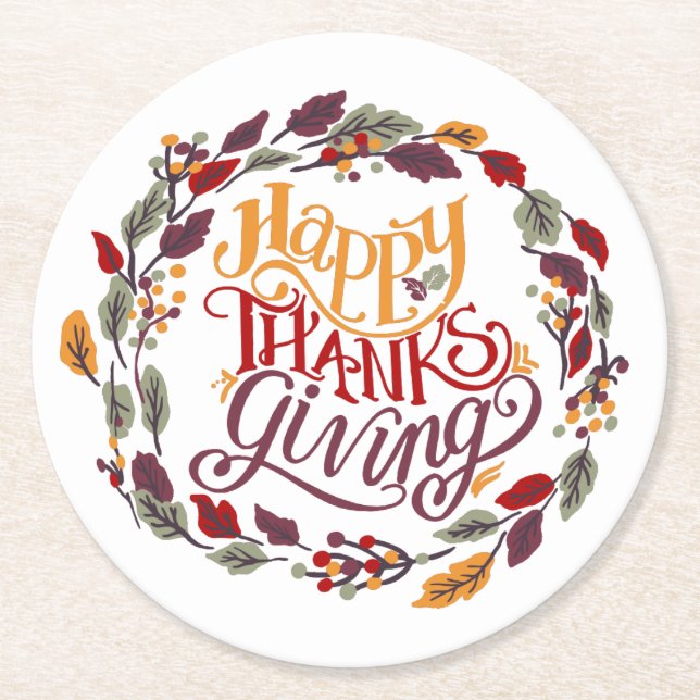 Dessous De Verre Rond Bon thanksgiving Automne Feuilles (Devant)