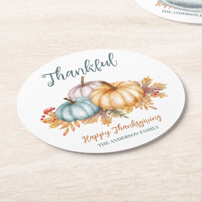 Dessous De Verre Rond Bon thanksgiving citrouille d'aquarelle (Incliné)