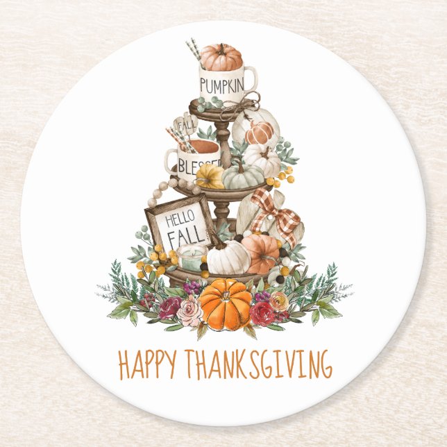 Dessous De Verre Rond Bon thanksgiving Citrouille Rustique Automne (Devant)
