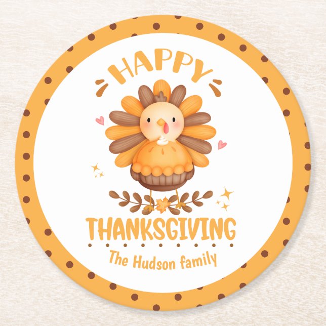 Dessous De Verre Rond Bon thanksgiving Cute Turquie Round Dessous de ver (Devant)