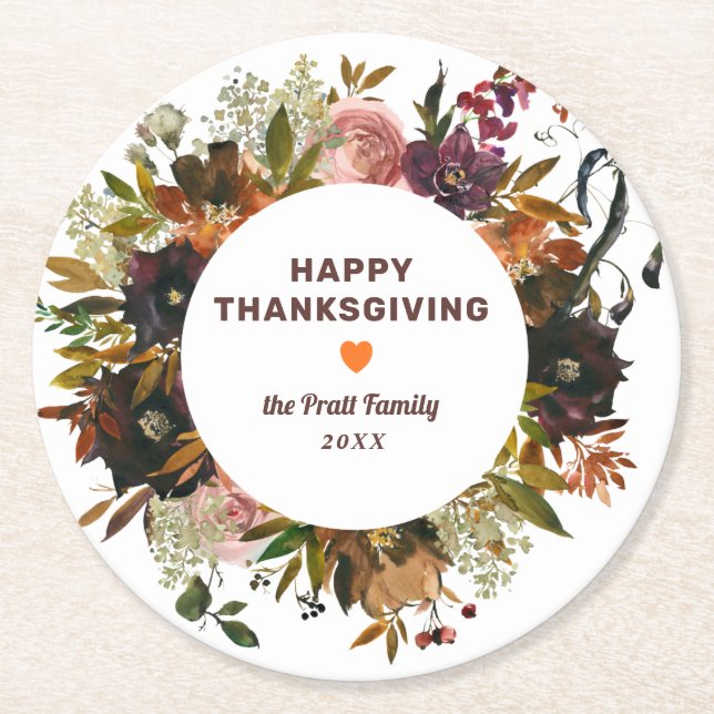 Dessous De Verre Rond Bon thanksgiving floral d'automne (Devant)