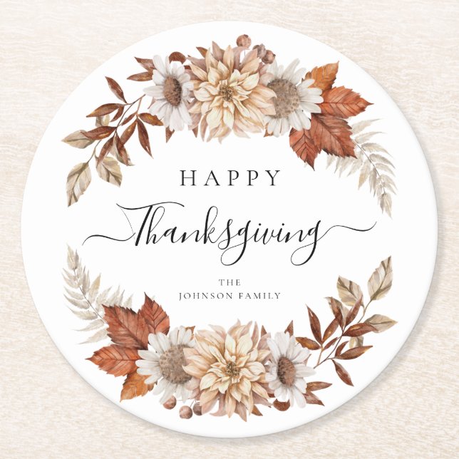 Dessous De Verre Rond Bon thanksgiving Rustic Fall Leaves (Devant)