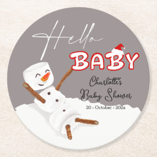 Dessous De Verre Rond Bonjour Bébé Joli Bonhomme de Neige Baby Shower So
