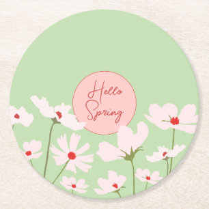 Dessous De Verre Rond Bonjour Printemps rose clair fleurs cosmos