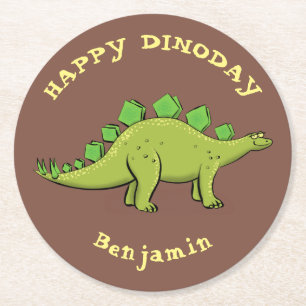 Dessous De Verre Rond Bonne caricature de stégosaurus dinosaure