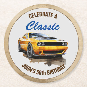 Dessous De Verre Rond Bonne voiture de 50e anniversaire classique