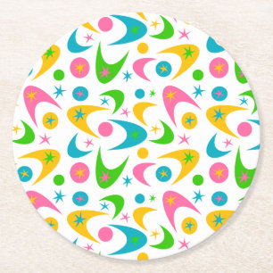 Dessous De Verre Rond Boomerangs rétro du milieu du siècle