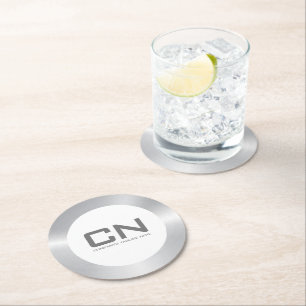 Dessous De Verre Rond Bordure argent moderne en blanc