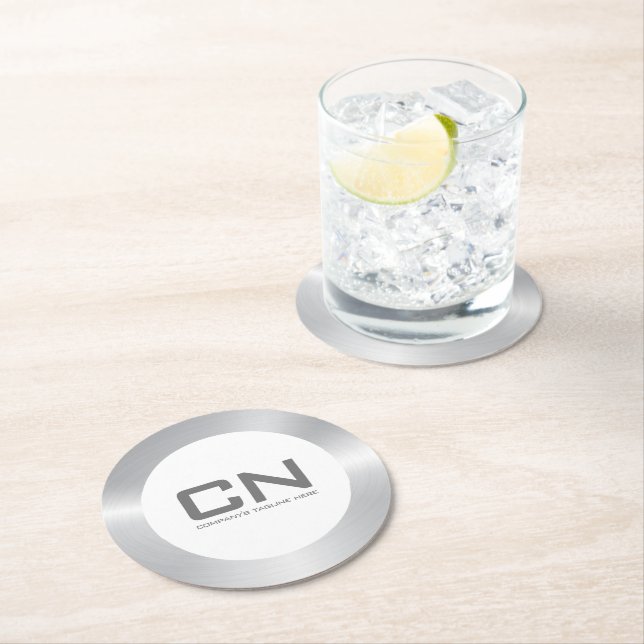 Dessous De Verre Rond Bordure argent moderne en blanc (En situation)