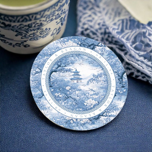 Dessous De Verre Rond Bordure géométrique Chinoiserie Motif ID1094 (Créateur téléchargé)