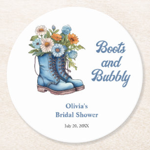 Dessous De Verre Rond Bottes bleues et douches de mariage occidentales p