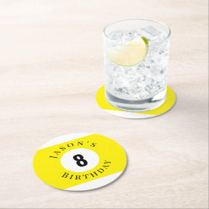 Dessous De Verre Rond Boule de Billard Personnalisée Jaune Anniversaire