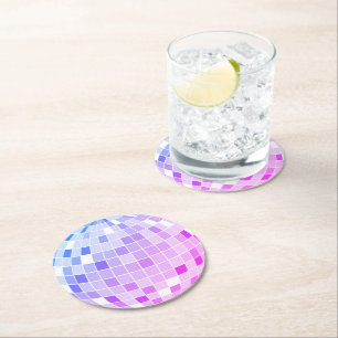 Dessous De Verre Rond Boule de Disco Rose Élégante Rétro