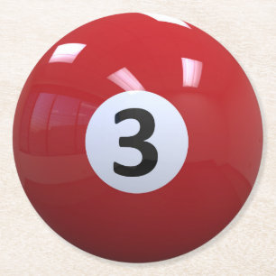 Dessous De Verre Rond Boule de piscine de billard de no. 3 de rouge