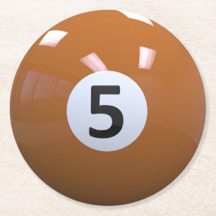Dessous De Verre Rond Boule de piscine de billard de no. 5 d'orange