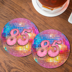 Dessous De Verre Rond Boule disco à paillettes roses dorées pour 85e ann
