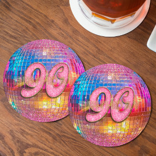 Dessous De Verre Rond Boule disco à paillettes roses dorées pour 90e ann