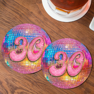 Dessous De Verre Rond Boule disco danse paillettes rose or 30e anniversa