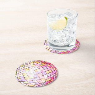 Dessous De Verre Rond Boule Disco Rose