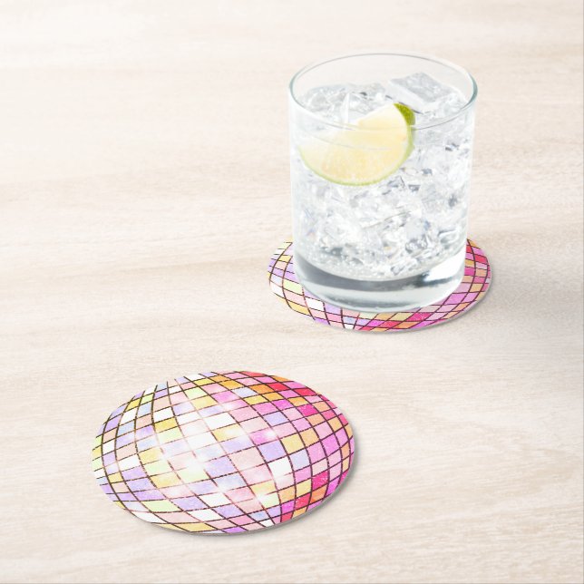 Dessous De Verre Rond Boule Disco Rose (En situation)