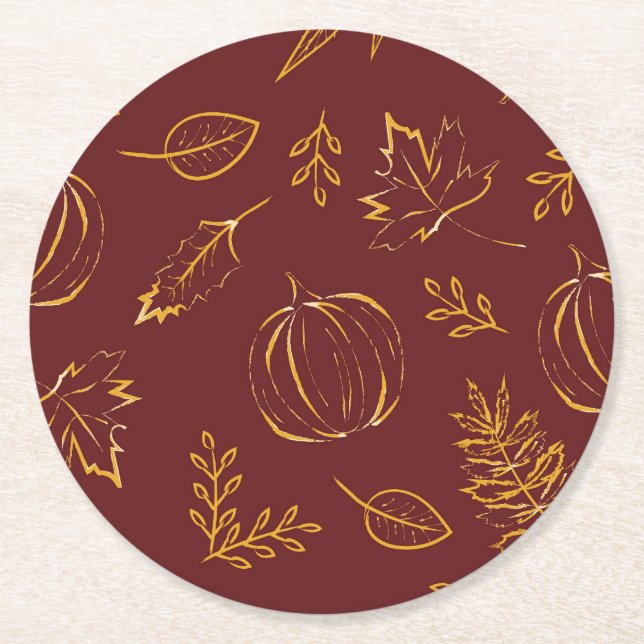 Dessous De Verre Rond Bourgogne Automne Citrouilles et Feuilles Thanksgi (Devant)