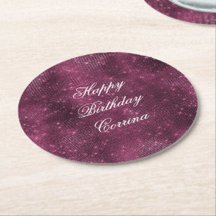 Dessous De Verre Rond Bourgogne romantique scintillant anniversaire clin
