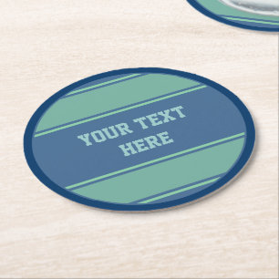 Dessous De Verre Rond BOUTON Bandes RONDES bleu océan vert + votre texte