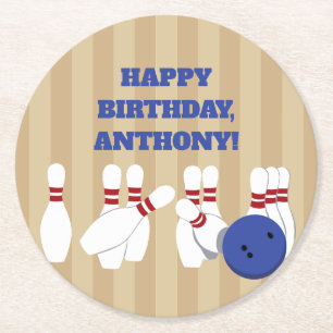 Dessous De Verre Rond Bowling Ball et Pins Bowling Anniversaire