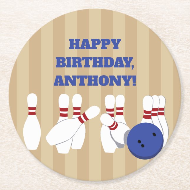 Dessous De Verre Rond Bowling Ball et Pins Bowling Anniversaire (Devant)