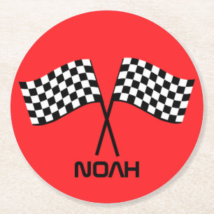 Dessous De Verre Rond Boy's Go Kart Pit Stop Birthday Racing Flags Class