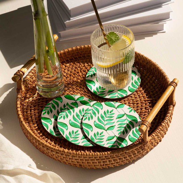 Dessous De Verre Rond Branches d'aquarelle simples - vert (Créateur téléchargé)