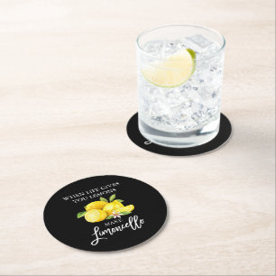 Dessous De Verre Rond Brosse Script Aquarelle Noire Citrons Limoncello