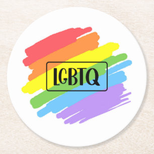 Dessous De Verre Rond Brushstrokes LGBTQ Arc-en-ciel