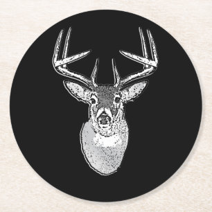 Dessous De Verre Rond Buck sur la tête de cerf de queue blanche noire