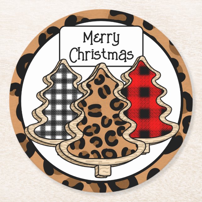 Dessous De Verre Rond Buffalo Plaid, En vichy rouge, arbres de Noël (Devant)