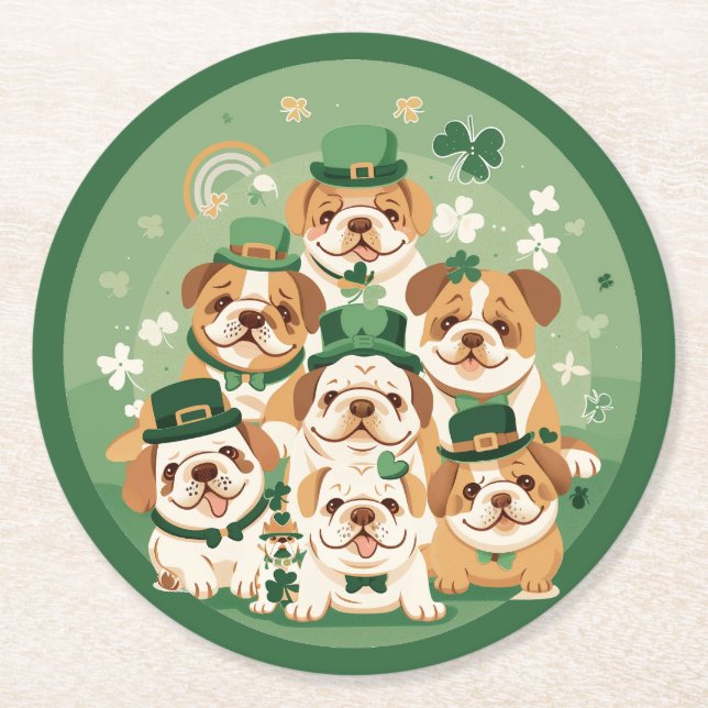 Dessous De Verre Rond Bulldogs anglais de la Saint-Patrick (Devant)