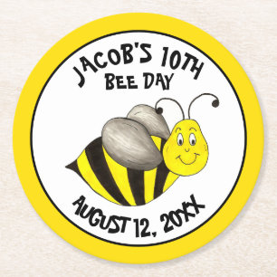 Dessous De Verre Rond Bumblebee Bee Day fête d'anniversaire personnalisé
