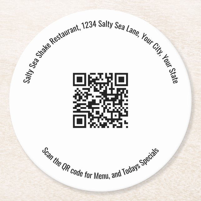 Dessous De Verre Rond Business QR Code Minimalist Menu Custom (Devant)