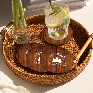 Dessous De Verre Rond Cabine Nom de famille Rustic Wood Forest