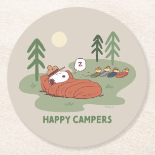 Dessous De Verre Rond cacahuètes   Campeurs de couchage Snoopy & Woodsto