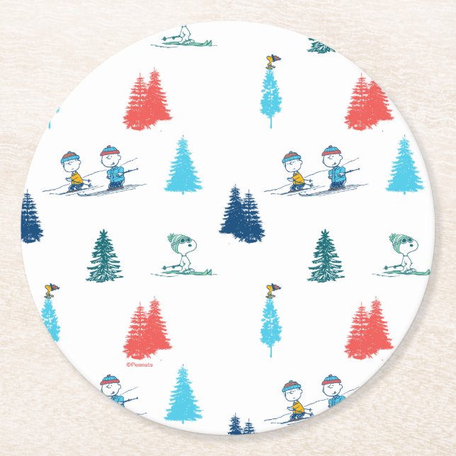 Dessous De Verre Rond cacahuètes | Ski d'hiver Motif des pistes (Devant)