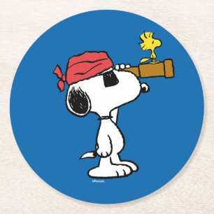 Dessous De Verre Rond cacahuètes   Snoopy et bois de pirate