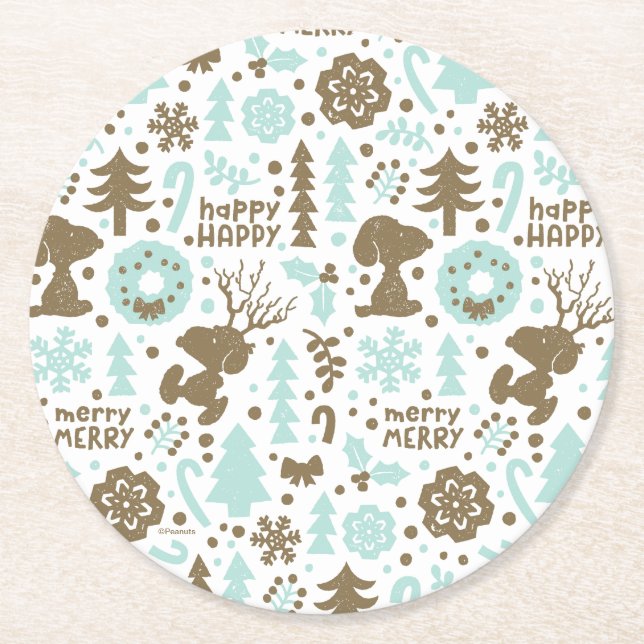 Dessous De Verre Rond cacahuètes | Snoopy Frosty Motif de Noël (Devant)