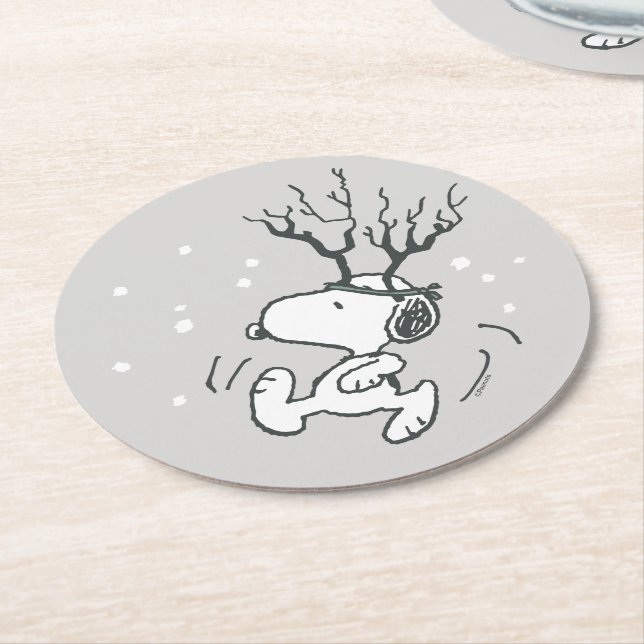 Dessous De Verre Rond cacahuètes | Snoopy Reindeer (Incliné)