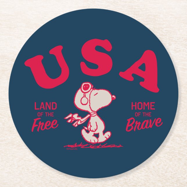 Dessous De Verre Rond cacahuètes | Snoopy USA Land of the Free (Devant)