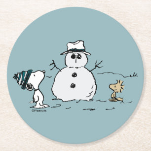 Dessous De Verre Rond cacahuètes   Snoopy & Woodstock Build A Snowman