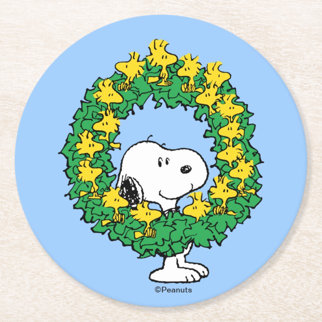 Dessous De Verre Rond cacahuètes | Snoopy & Woodstock Chemise de Noël (Devant)