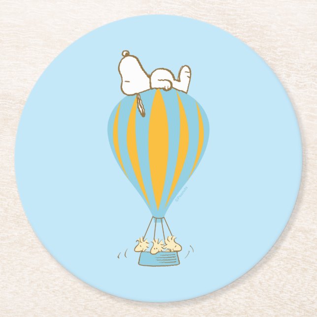 Dessous De Verre Rond cacahuètes | Snoopy & Woodstock Hot Air Balloon (Devant)