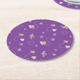 Dessous De Verre Rond cacahuètes   Woodstock Motif de coeur pourpre