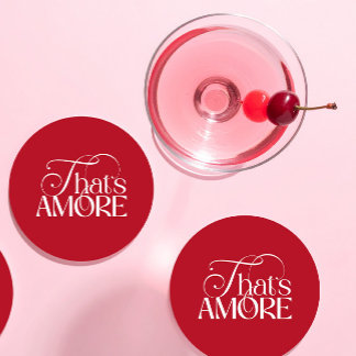 Dessous De Verre Rond Cadeau de mariage That's Amore Red script